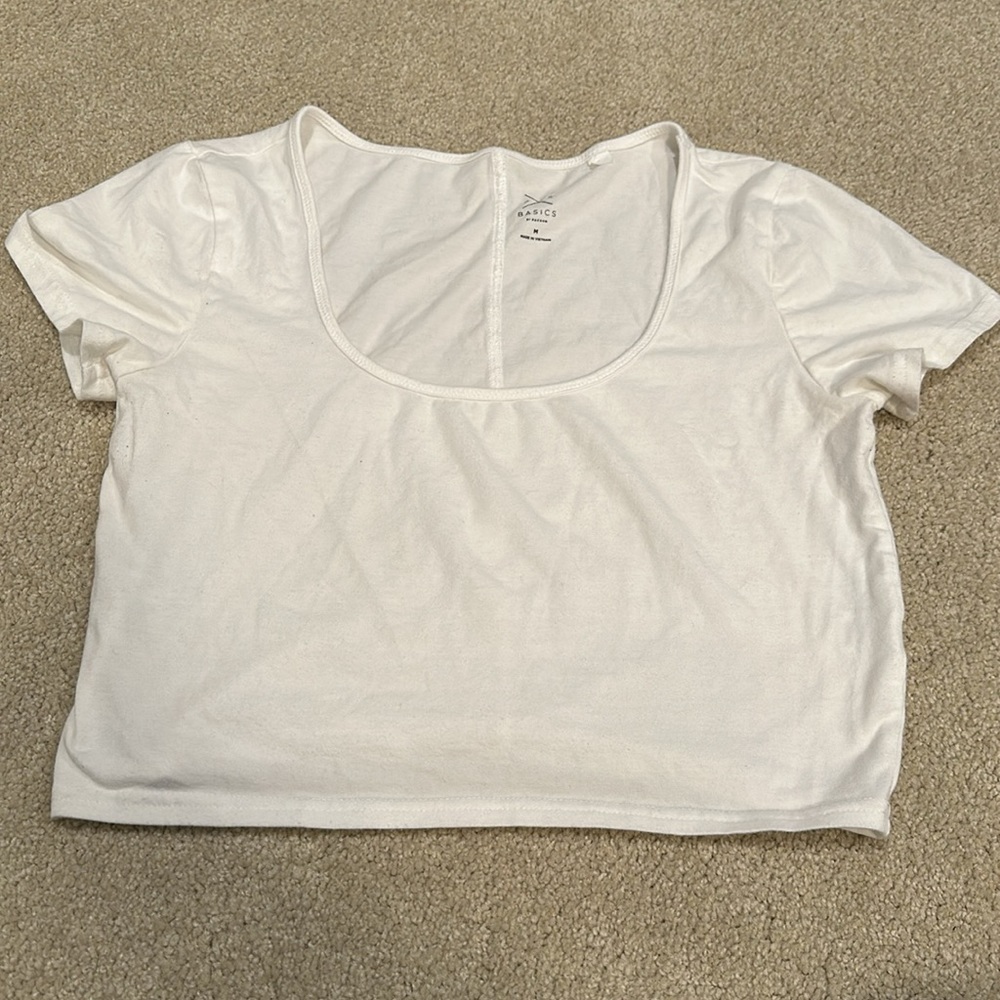 PacSun Basics White Scoop Neck Cropped Tee